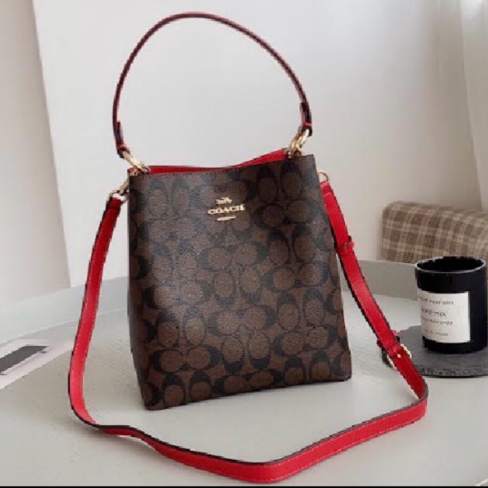 Coach Signature Brown and Red Crossbody Bag